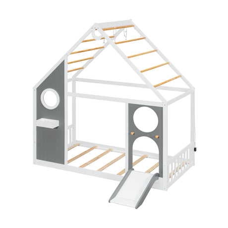 Wooden Playhouse Design Twin House Bed with Slide | OROA Kids