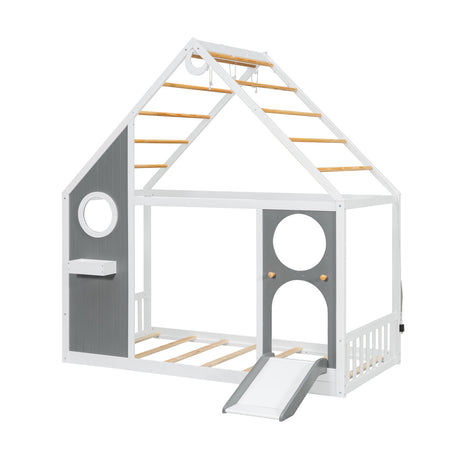 Wooden Playhouse Design Twin House Bed with Slide | OROA Kids