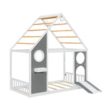 Wooden Playhouse Design Twin House Bed with Slide | OROA Kids