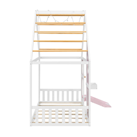 Twin Pink House Bed with Slide and Ball Light Strip | OROA Kids