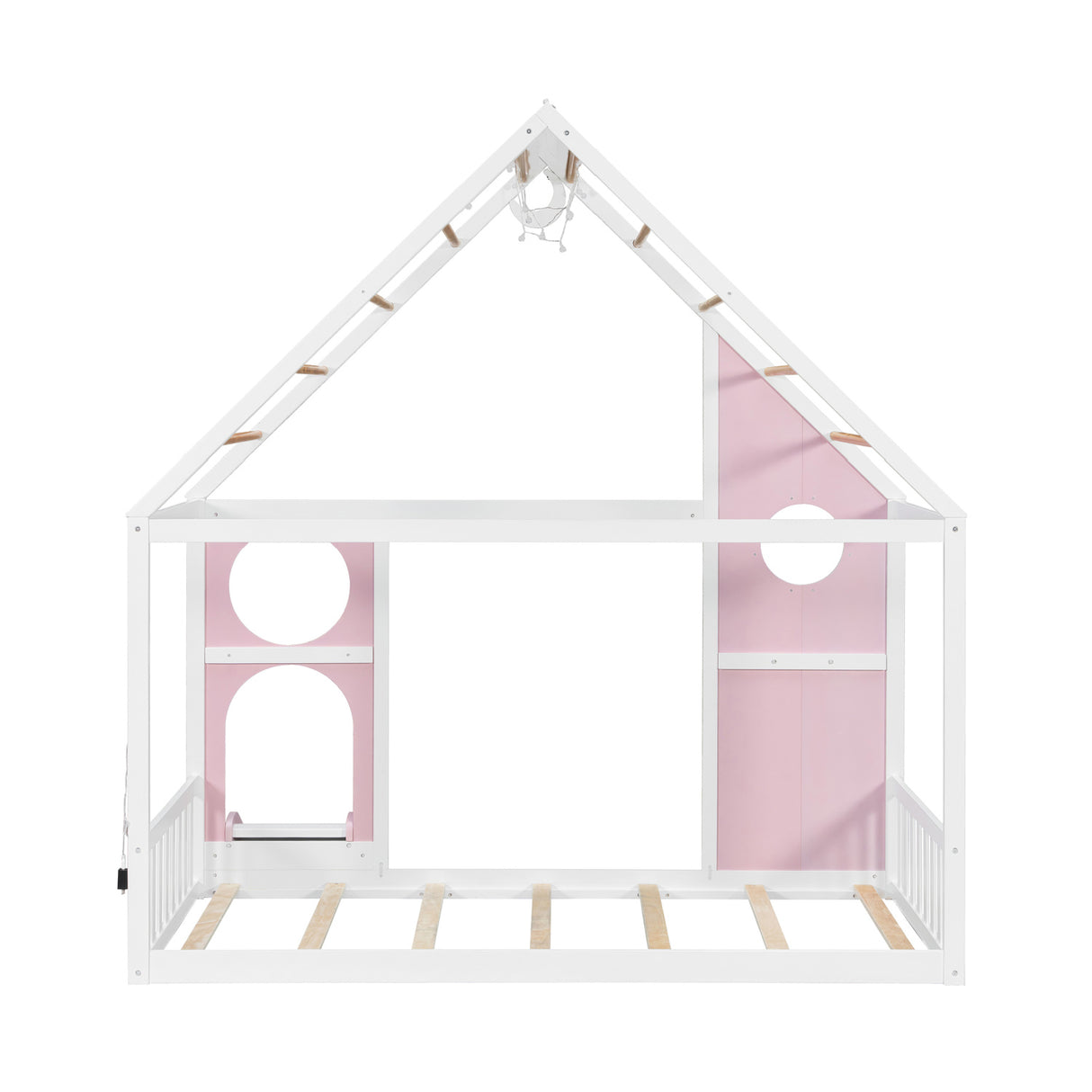 Twin Pink House Bed with Slide and Ball Light Strip | OROA Kids