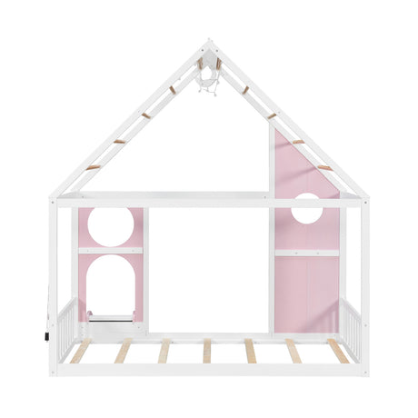 Twin Pink House Bed with Slide and Ball Light Strip | OROA Kids
