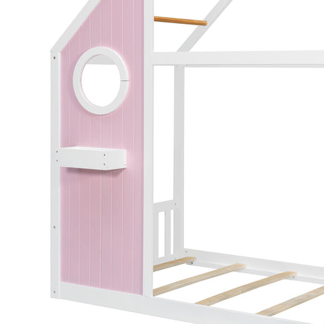 Twin Pink House Bed with Slide and Ball Light Strip | OROA Kids