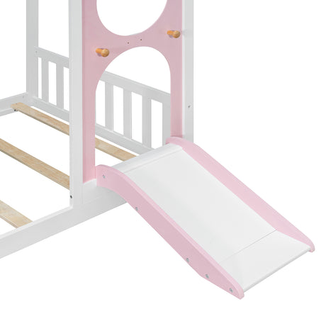 Twin Pink House Bed with Slide and Ball Light Strip | OROA Kids