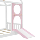 Twin Pink House Bed with Slide and Ball Light Strip | OROA Kids