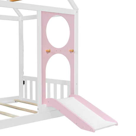Twin Pink House Bed with Slide and Ball Light Strip | OROA Kids