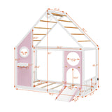 Twin Pink House Bed with Slide and Ball Light Strip | OROA Kids
