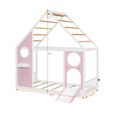 Twin Pink House Bed with Slide and Ball Light Strip | OROA Kids