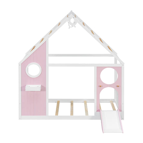 Twin Pink House Bed with Slide and Ball Light Strip | OROA Kids