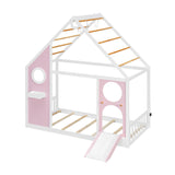 Twin Pink House Bed with Slide and Ball Light Strip | OROA Kids
