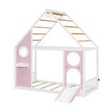 Twin Pink House Bed with Slide and Ball Light Strip | OROA Kids