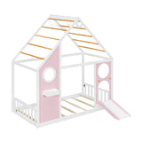 Twin Pink House Bed with Slide and Ball Light Strip | OROA Kids