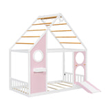 Twin Pink House Bed with Slide and Ball Light Strip | OROA Kids