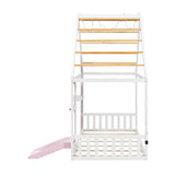 Twin Pink House Bed with Slide and Ball Light Strip | OROA Kids