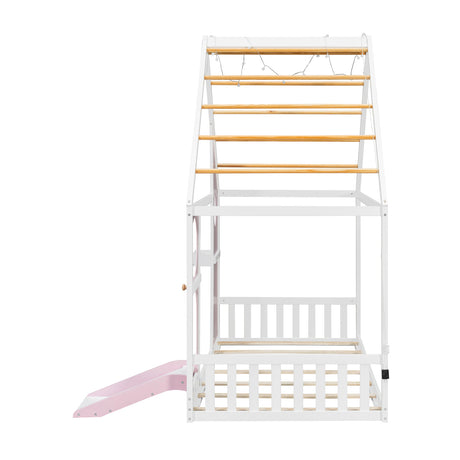 Twin Pink House Bed with Slide and Ball Light Strip | OROA Kids