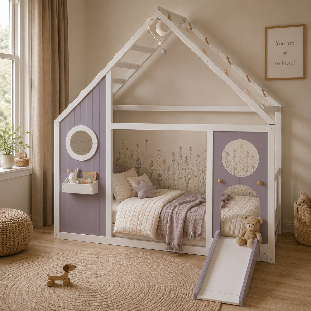 Purple Twin House Bed with Slide | OROA Kids