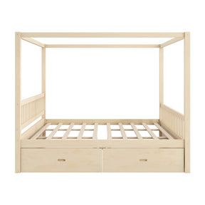 Modern European furniture - Natural Wood King Size Canopy Bed with Storage Drawers - www.oroa.com