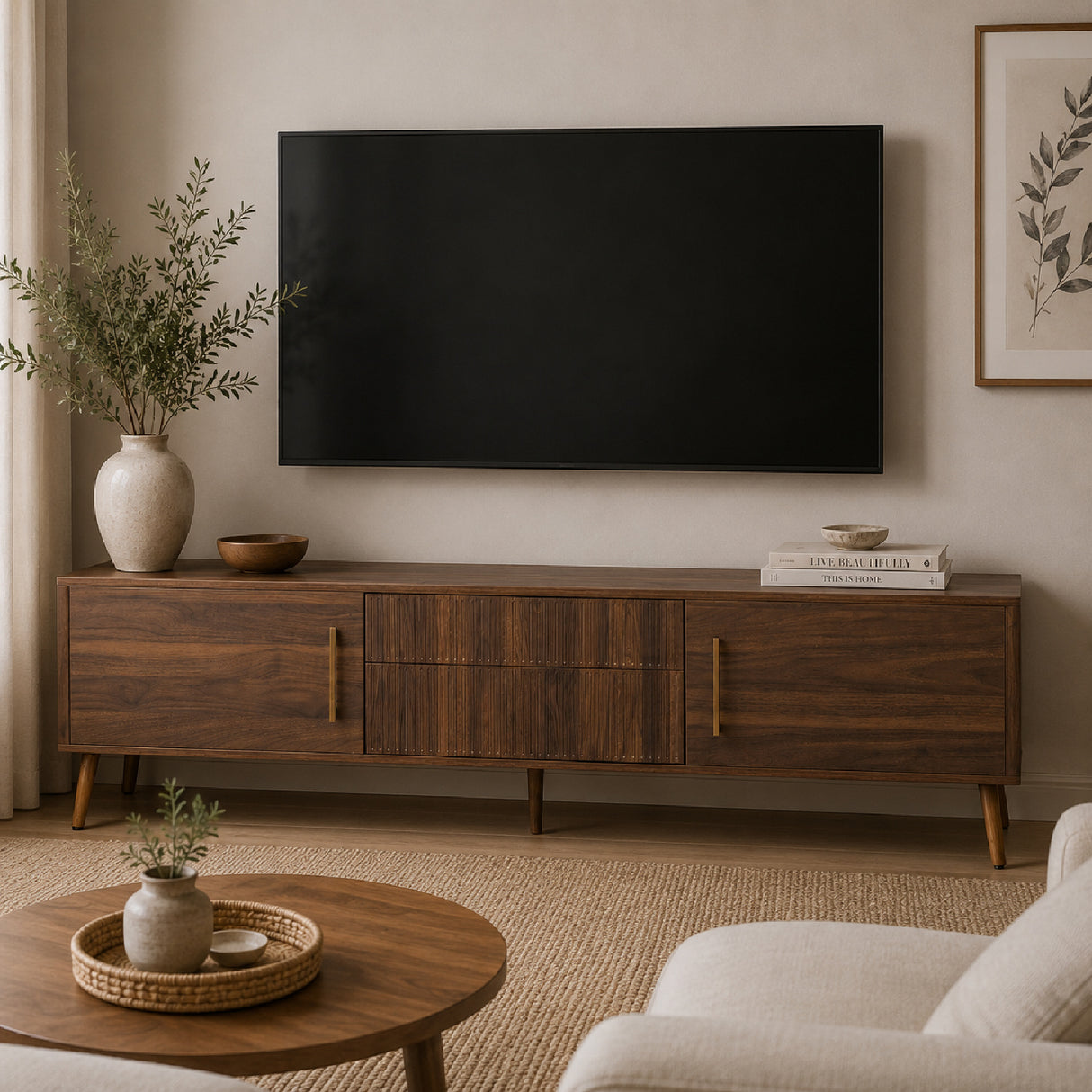 Mid Century TV Stand with 2 Drawers | OROA
