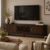 75" Modern Farmhouse Dark Brown TV Stand | OROA