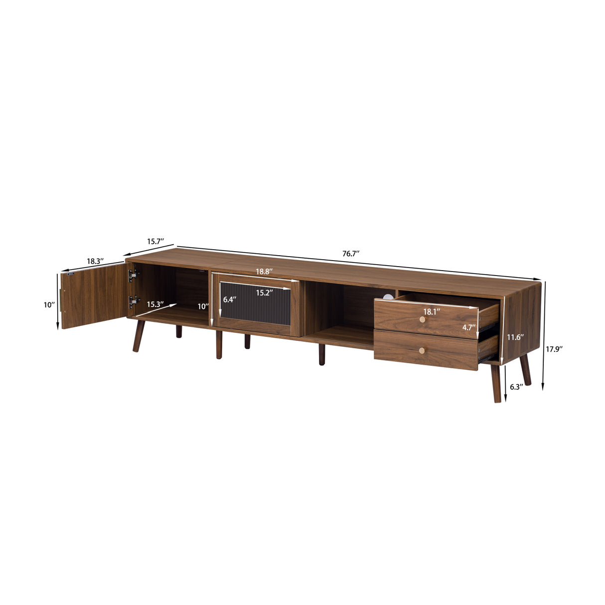 76" Modern Minimal Glass-Doors TV Stand | OROA