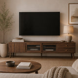 76" Modern Minimal Glass-Doors TV Stand | OROA