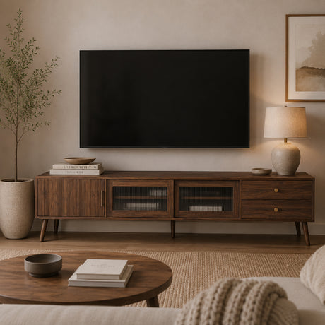 76" Modern Minimal Glass-Doors TV Stand | OROA