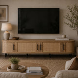 70" Modern TV Stand with Rattan Doors | OROA