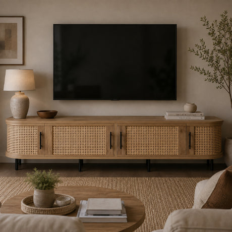70" Modern TV Stand with Rattan Doors | OROA