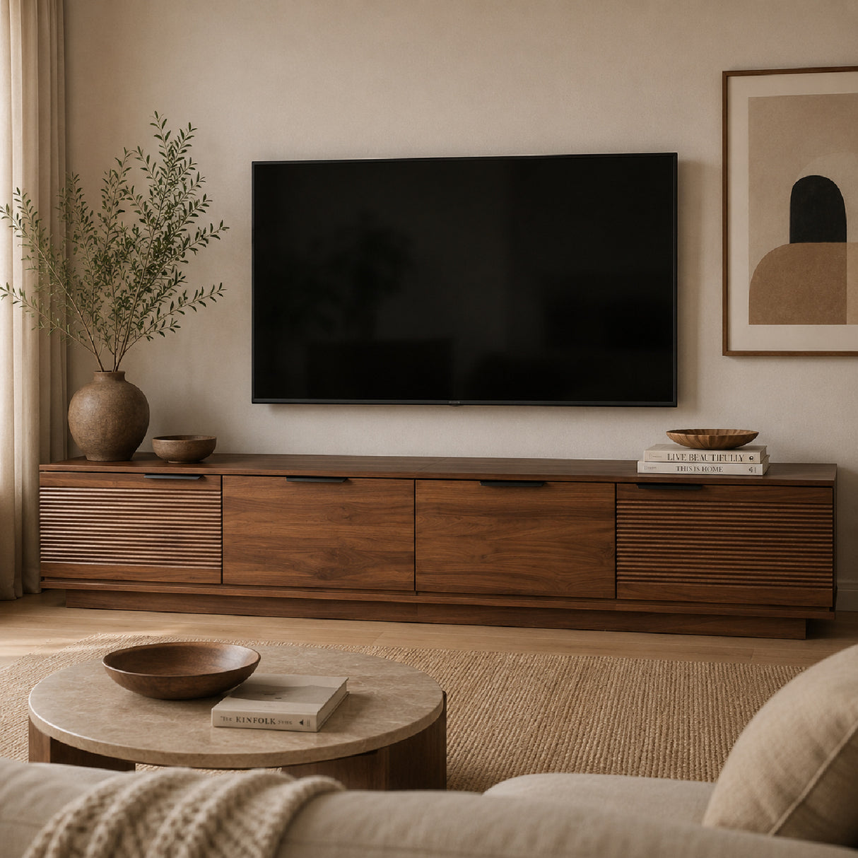 Walnut Fluted Modern Media Unit | OROA