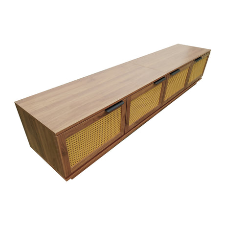 Modern Walnut Rattan Panel TV Stand Media Console | OROA