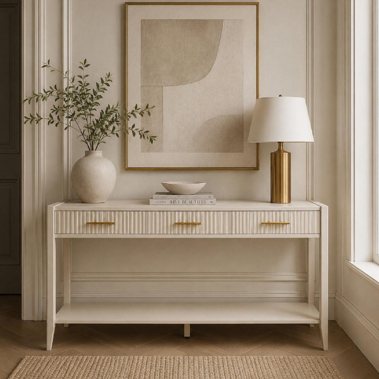 Beige Wooden Console Table | OROA