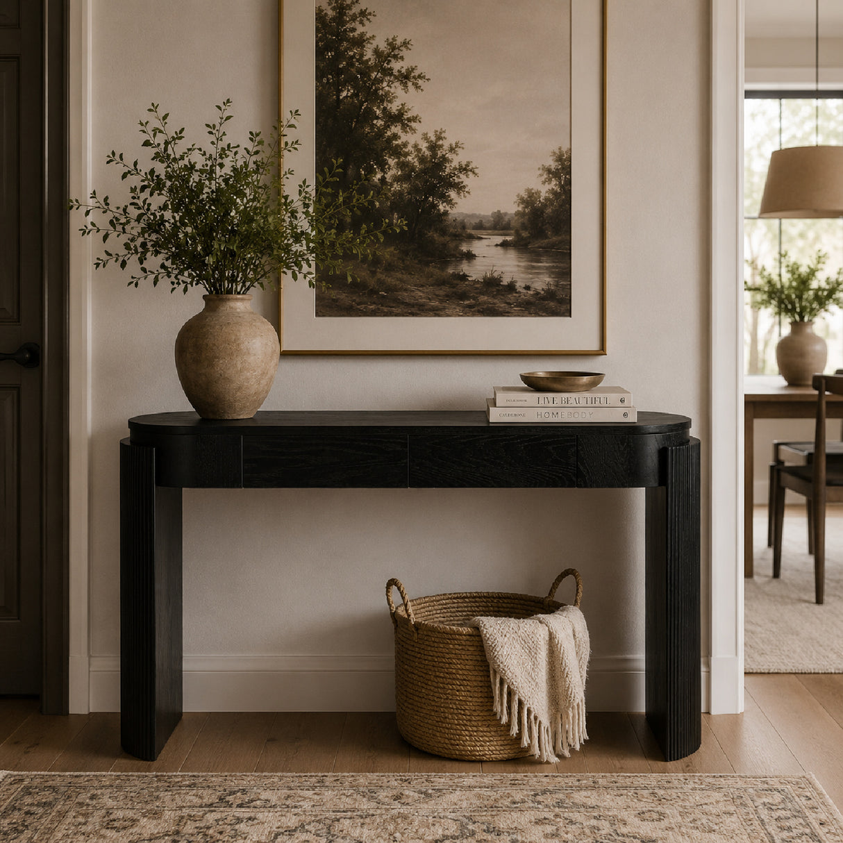 Black Natural Wood Console Table | OROA