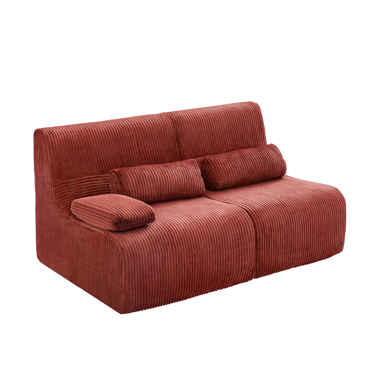 Modern Red Corduroy Modular Loveseat Sofa | OROA