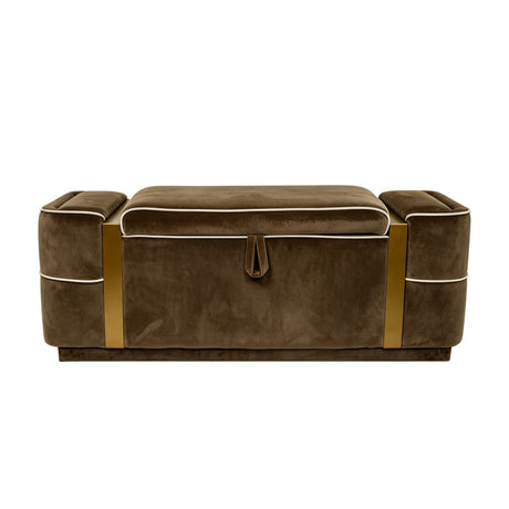 Brown Modern Upholstered Storage Bench | OROA