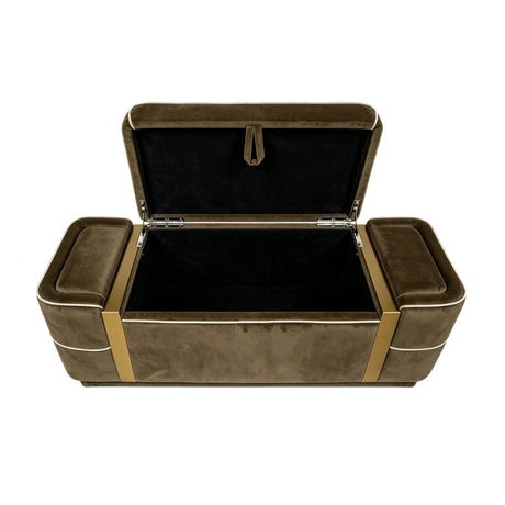 Brown Modern Upholstered Storage Bench | OROA