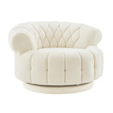 Beige Chenille Round Swivel Accent Chair | OROA