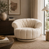 Beige Chenille Round Swivel Accent Chair | OROA