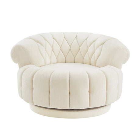 Beige Chenille Round Swivel Accent Chair | OROA