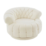 Beige Chenille Round Swivel Accent Chair | OROA