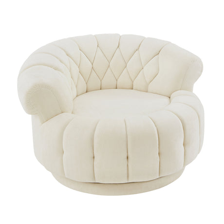 Beige Chenille Round Swivel Accent Chair | OROA
