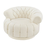 Beige Chenille Round Swivel Accent Chair | OROA