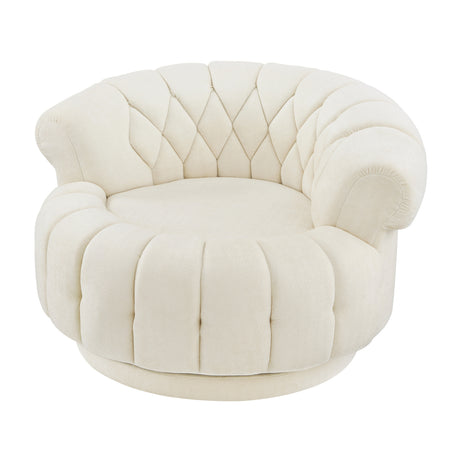 Beige Chenille Round Swivel Accent Chair | OROA