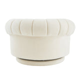 Beige Chenille Round Swivel Accent Chair | OROA