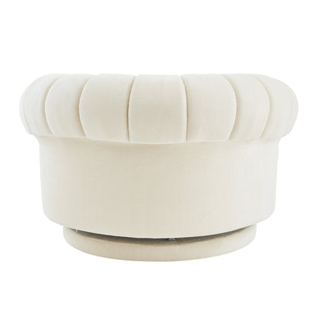 Beige Chenille Round Swivel Accent Chair | OROA