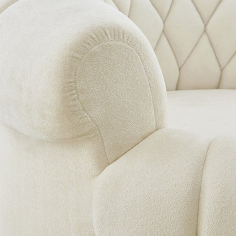 Beige Chenille Round Swivel Accent Chair | OROA