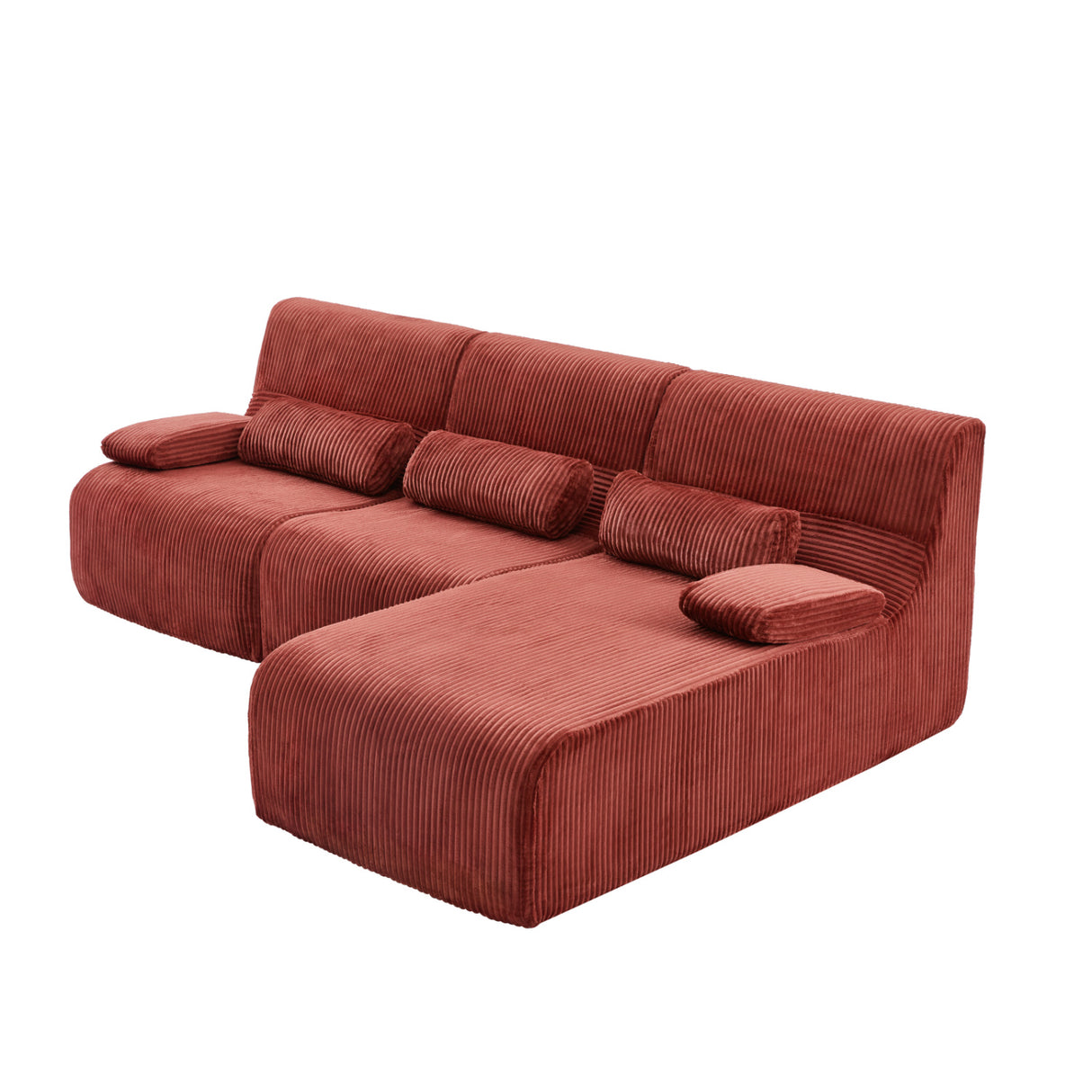 Modern Red Corduroy L-Shaped Sectional Sofa | OROA