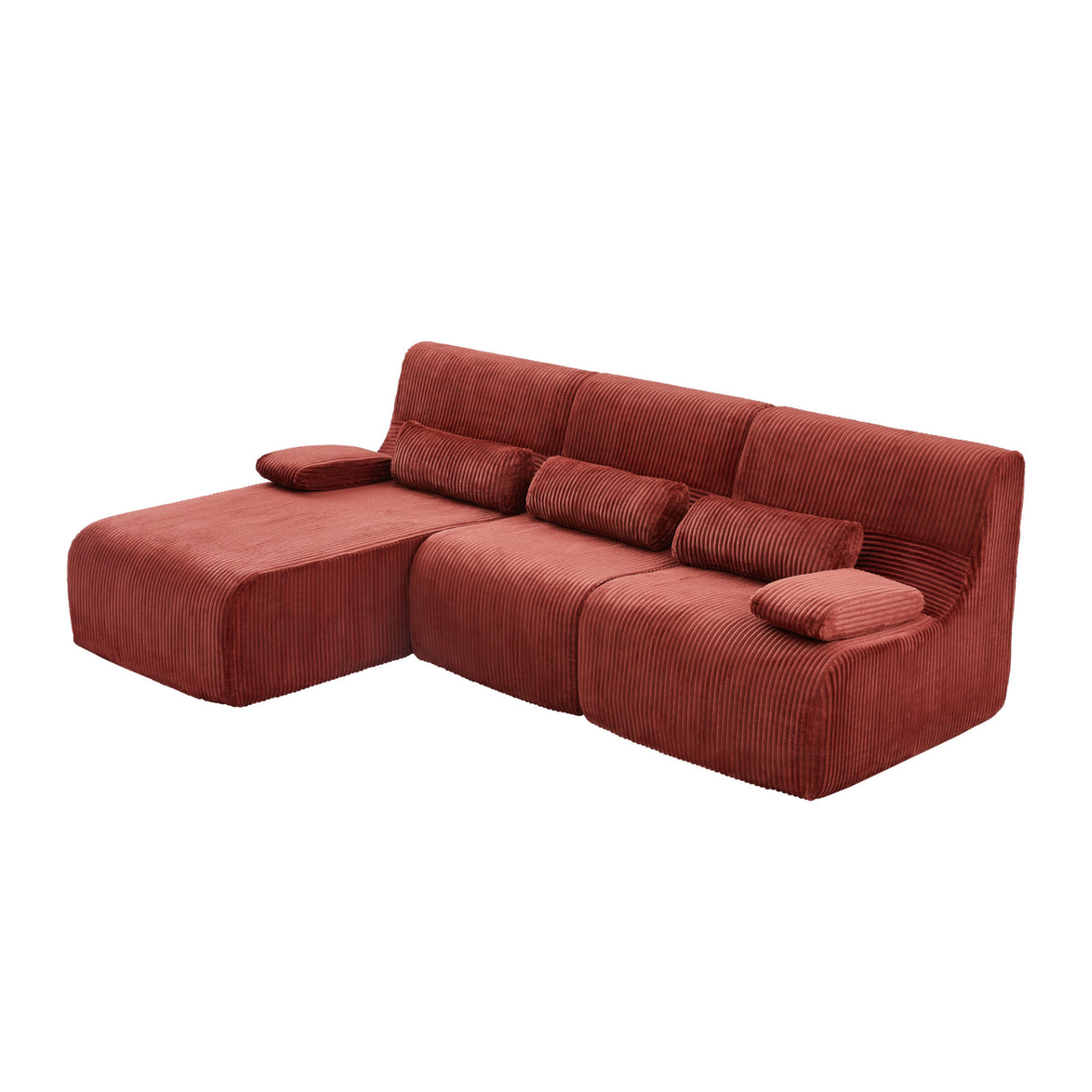 Modern Red Corduroy L-Shaped Sectional Sofa | OROA