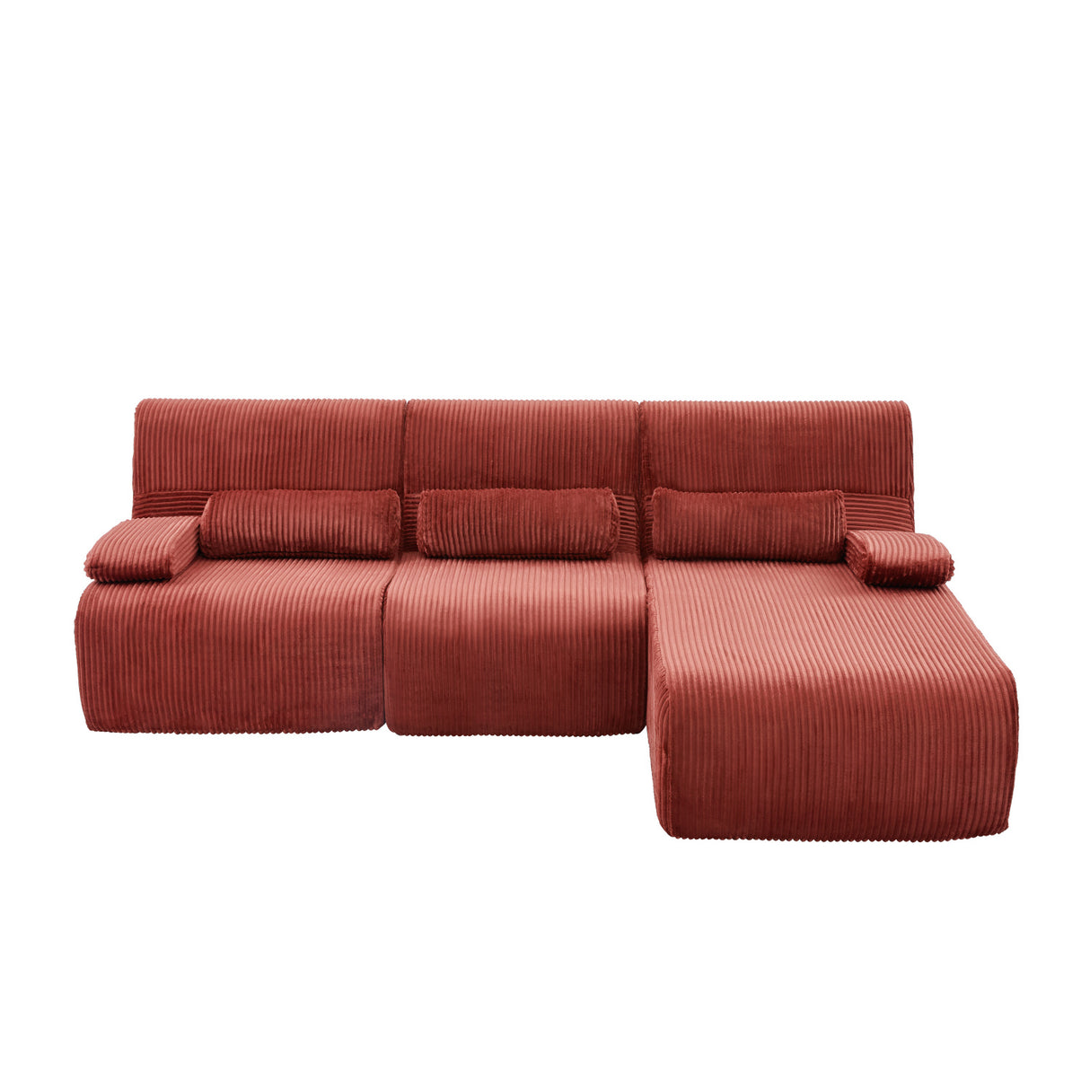 Modern Red Corduroy L-Shaped Sectional Sofa | OROA