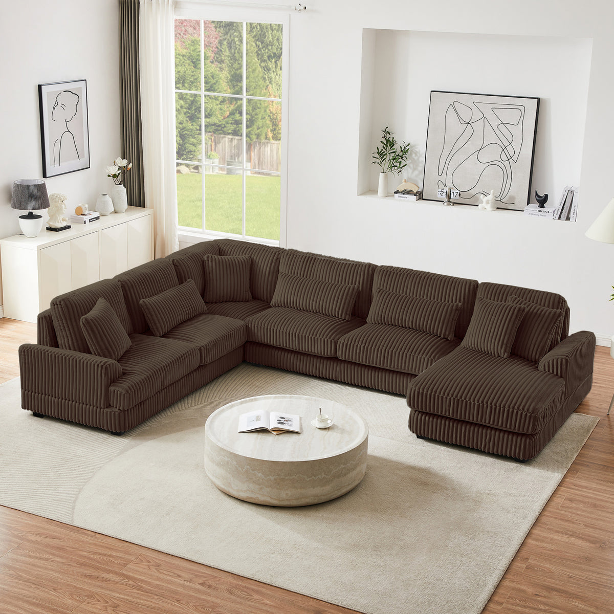 Corduroy Upholstered U-shaped Sectional Sofa | OROA