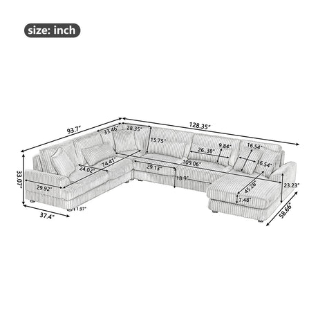 Corduroy Upholstered U-shaped Sectional Sofa | OROA